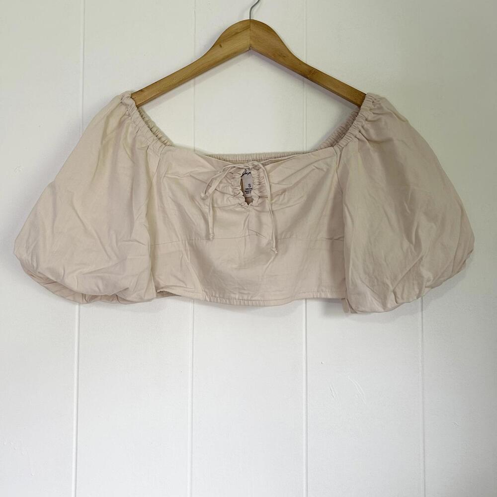 Jopra Balloon Sleeve Cream Front Tie Keyhole Crop Top Women's Small